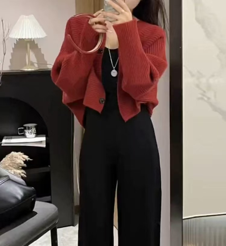 Ženski Bat-Sleeve kardigan, kašmir-poliester smjesa, kružni izrez, srednja debljina