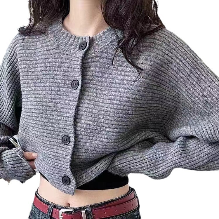 Ženski Bat-Sleeve kardigan, kašmir-poliester smjesa, kružni izrez, srednja debljina