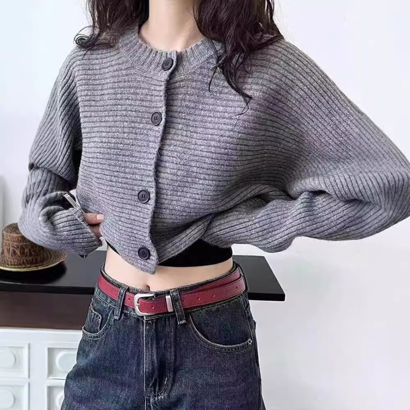Ženski Bat-Sleeve kardigan, kašmir-poliester smjesa, kružni izrez, srednja debljina