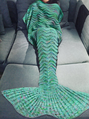 Deka sirena s ribljom repom, pleteni vuneni, za kauč
