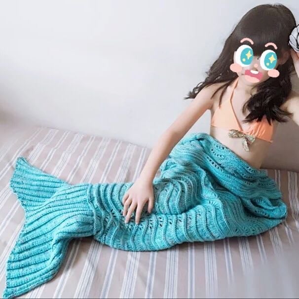 Deka sirena s ribljom repom, pleteni vuneni, za kauč