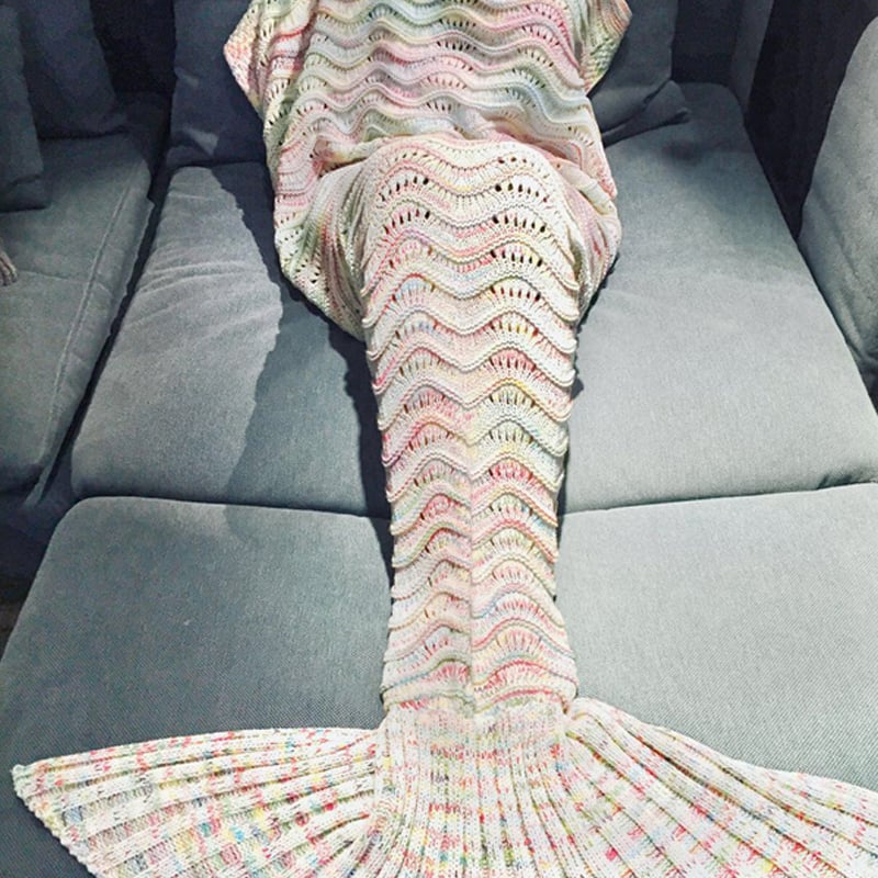 Deka sirena s ribljom repom, pleteni vuneni, za kauč