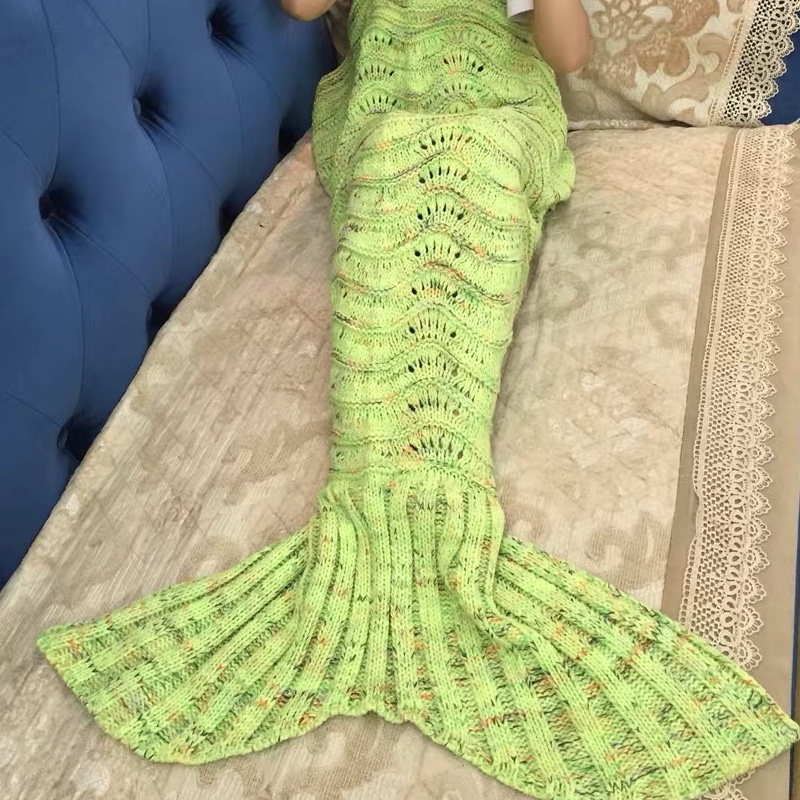 Deka sirena s ribljom repom, pleteni vuneni, za kauč