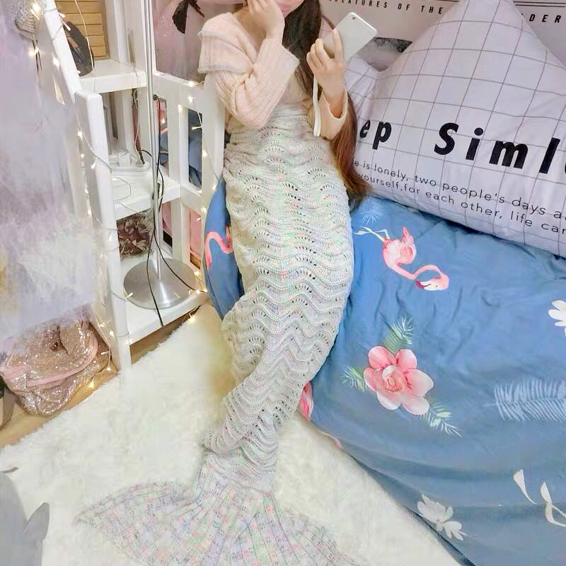 Deka sirena s ribljom repom, pleteni vuneni, za kauč