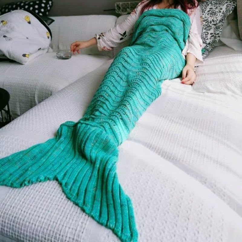 Deka sirena s ribljom repom, pleteni vuneni, za kauč