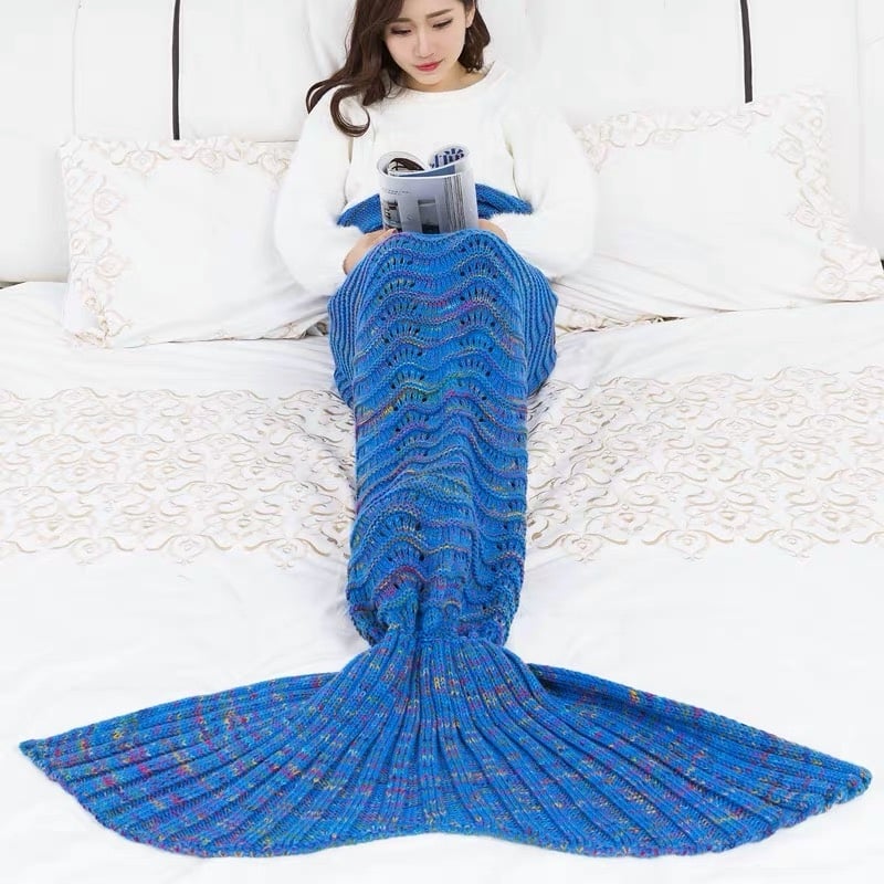 Deka sirena s ribljom repom, pleteni vuneni, za kauč