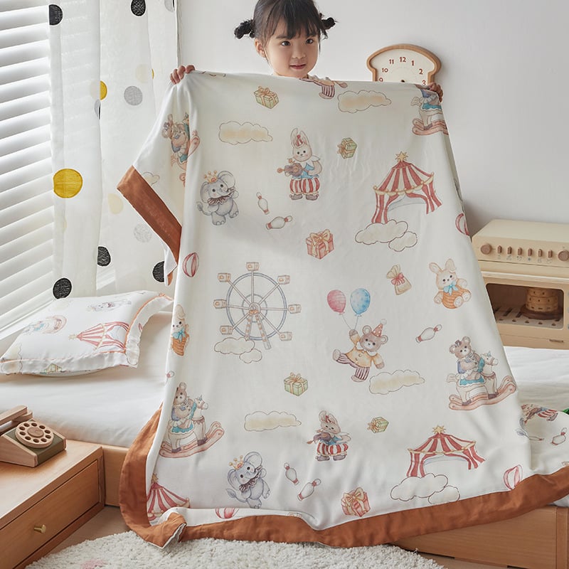 Keturių sluoksnių bambuso pluošto pledas, motinos ir kūdikio klasė, animacinio piešinio raštas, tinkamas visoms metų laikams, svoris 300–499 g