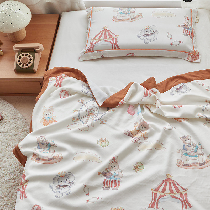 Keturių sluoksnių bambuso pluošto pledas, motinos ir kūdikio klasė, animacinio piešinio raštas, tinkamas visoms metų laikams, svoris 300–499 g