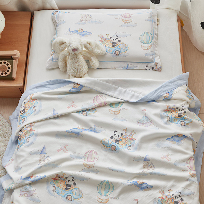 Keturių sluoksnių bambuso pluošto pledas, motinos ir kūdikio klasė, animacinio piešinio raštas, tinkamas visoms metų laikams, svoris 300–499 g