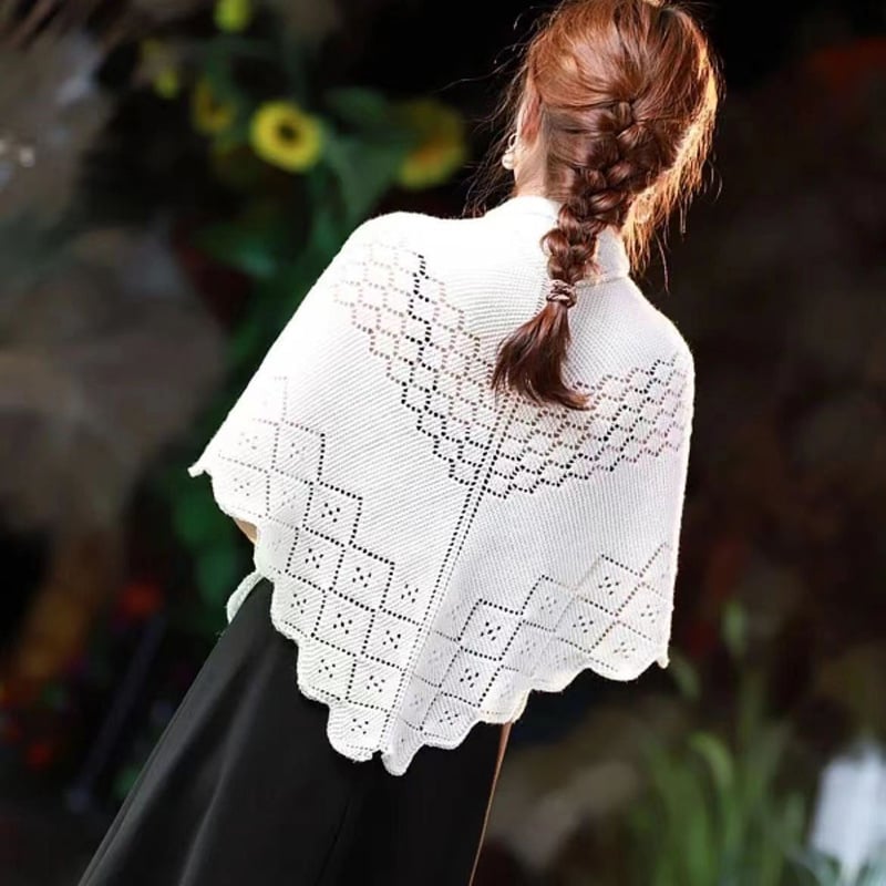 Πλεκτό σάλι με κενά διαμάντια σε τρίγωνο σχήμα, συνθετικό κασμίρ, ζακάρντ επεξεργασία, κατάλληλο για καλοκαίρι, άνοιξη και φθινόπωρο