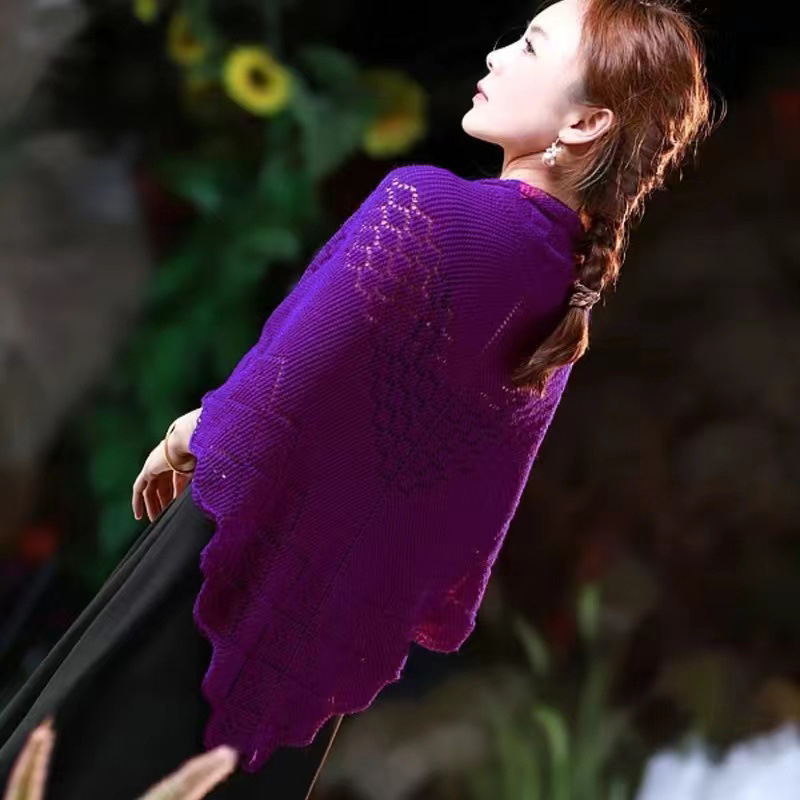 Πλεκτό σάλι με κενά διαμάντια σε τρίγωνο σχήμα, συνθετικό κασμίρ, ζακάρντ επεξεργασία, κατάλληλο για καλοκαίρι, άνοιξη και φθινόπωρο