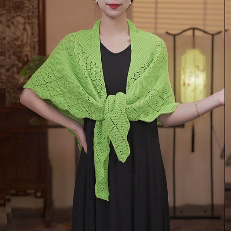 Πλεκτό σάλι με κενά διαμάντια σε τρίγωνο σχήμα, συνθετικό κασμίρ, ζακάρντ επεξεργασία, κατάλληλο για καλοκαίρι, άνοιξη και φθινόπωρο