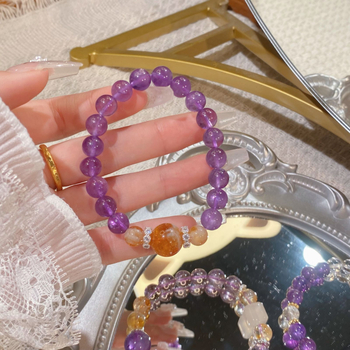 Természetes citrin kristályból készült karkötő, kézzel készített, geometriai mintázat, 21 gyöngy