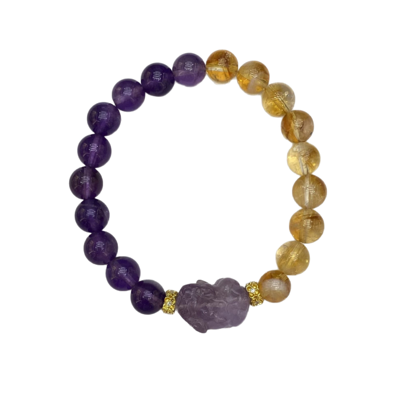 Természetes citrin kristályból készült karkötő, kézzel készített, geometriai mintázat, 21 gyöngy