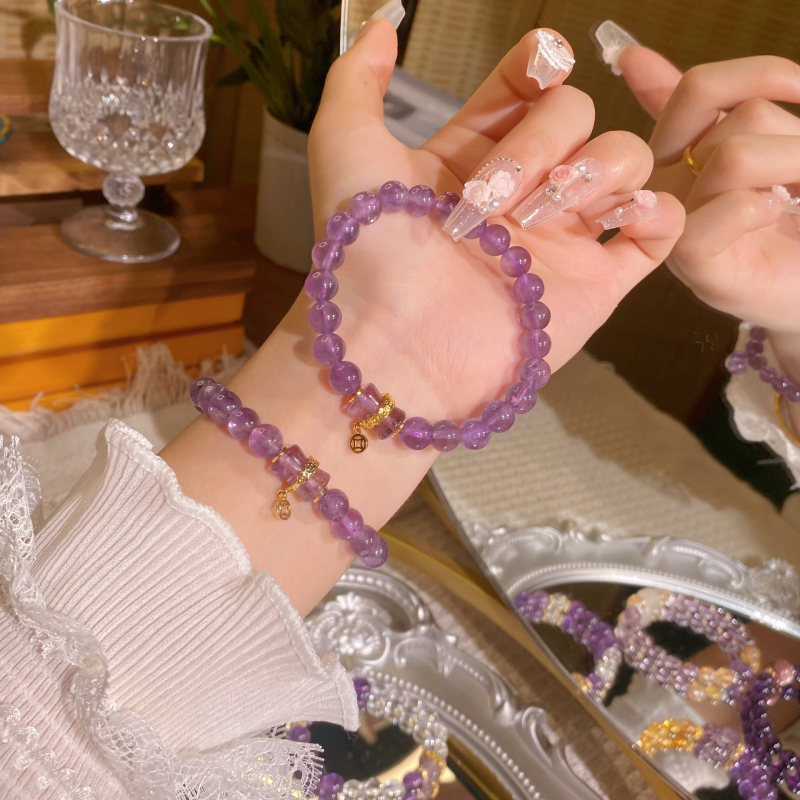 Természetes citrin kristályból készült karkötő, kézzel készített, geometriai mintázat, 21 gyöngy