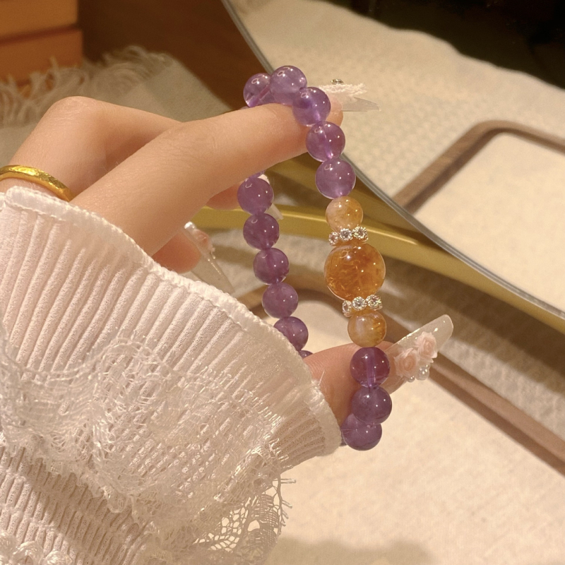 Természetes citrin kristályból készült karkötő, kézzel készített, geometriai mintázat, 21 gyöngy