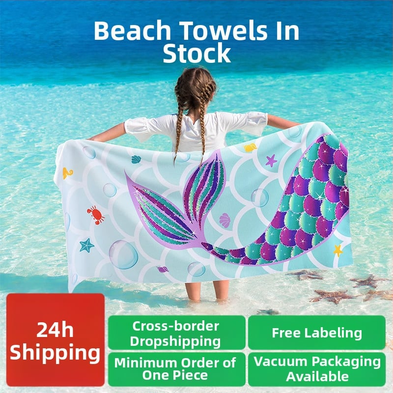 Παιδική πετσέτα μπάνιου/παραλίας από μικροϊνες με εκτύπωση καρτούν, 200–300 γρ, πολυεστέρας, 16‑νήματα, ραμμένη με απλή ύφανση