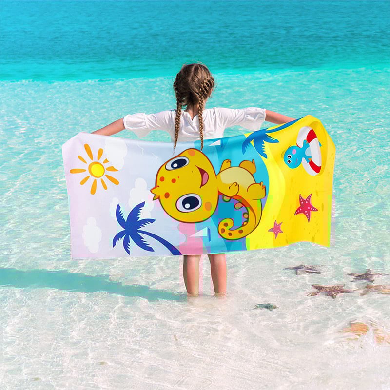 Παιδική πετσέτα μπάνιου/παραλίας από μικροϊνες με εκτύπωση καρτούν, 200–300 γρ, πολυεστέρας, 16‑νήματα, ραμμένη με απλή ύφανση