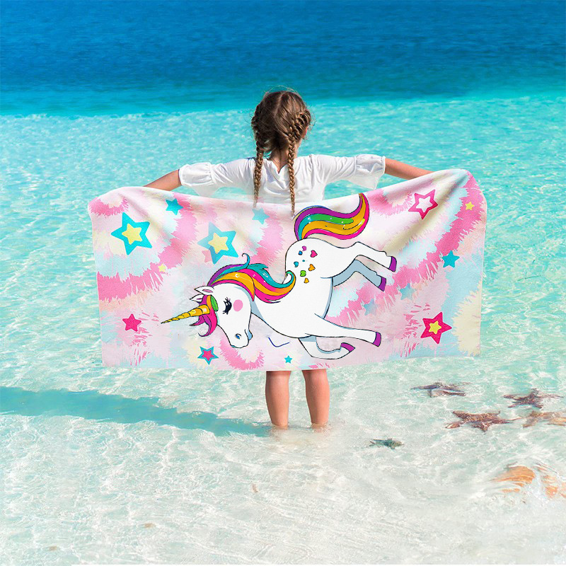 Παιδική πετσέτα μπάνιου/παραλίας από μικροϊνες με εκτύπωση καρτούν, 200–300 γρ, πολυεστέρας, 16‑νήματα, ραμμένη με απλή ύφανση