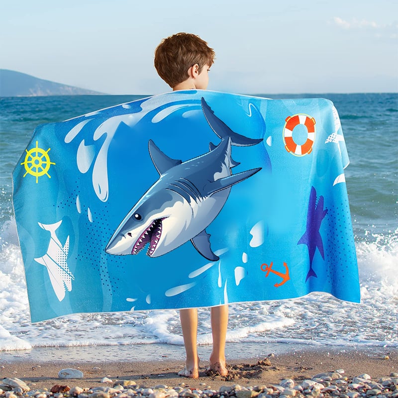 Παιδική πετσέτα μπάνιου/παραλίας από μικροϊνες με εκτύπωση καρτούν, 200–300 γρ, πολυεστέρας, 16‑νήματα, ραμμένη με απλή ύφανση