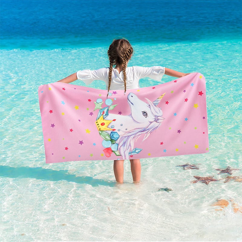 Παιδική πετσέτα μπάνιου/παραλίας από μικροϊνες με εκτύπωση καρτούν, 200–300 γρ, πολυεστέρας, 16‑νήματα, ραμμένη με απλή ύφανση