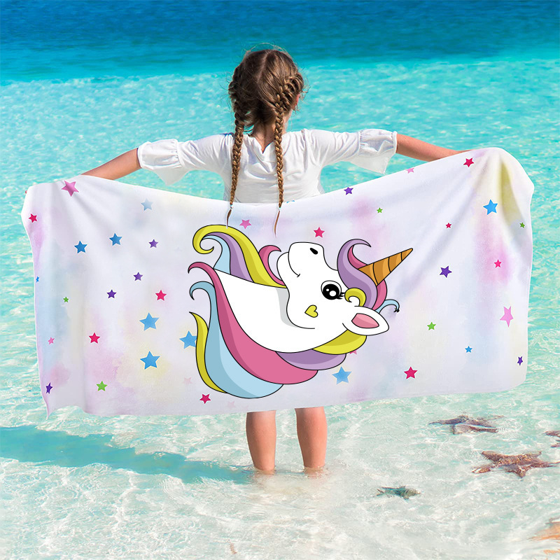 Παιδική πετσέτα μπάνιου/παραλίας από μικροϊνες με εκτύπωση καρτούν, 200–300 γρ, πολυεστέρας, 16‑νήματα, ραμμένη με απλή ύφανση