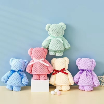 Mu nian Mackó alakú törölköző korall velúrból, puha és nedvszívó arctörölköző, 80–100 g, szegélyezett és jacquard szövésű