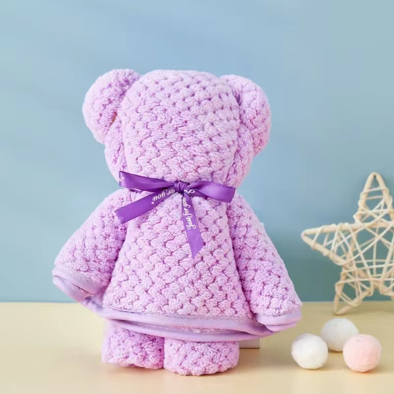 Mu nian Mackó alakú törölköző korall velúrból, puha és nedvszívó arctörölköző, 80–100 g, szegélyezett és jacquard szövésű