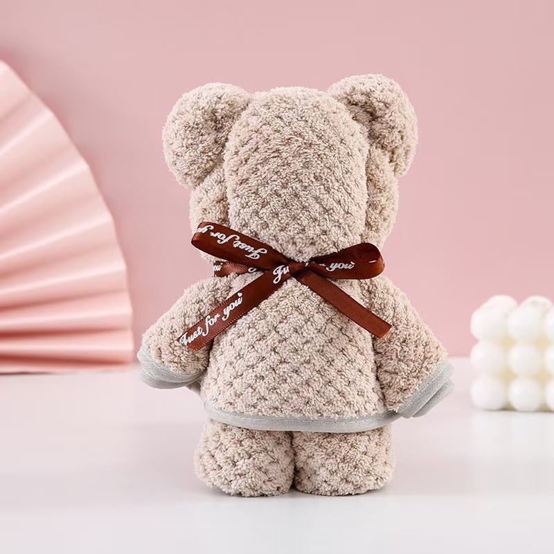 Mu nian Mackó alakú törölköző korall velúrból, puha és nedvszívó arctörölköző, 80–100 g, szegélyezett és jacquard szövésű