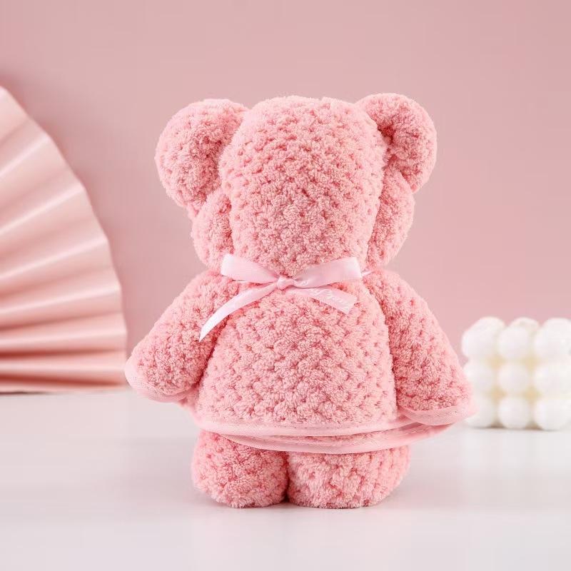 Mu nian Mackó alakú törölköző korall velúrból, puha és nedvszívó arctörölköző, 80–100 g, szegélyezett és jacquard szövésű