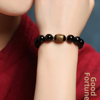 Браслет от обсидиан, полирани повърхности, стил за двойки, мотиви животни и зодия, унисекс