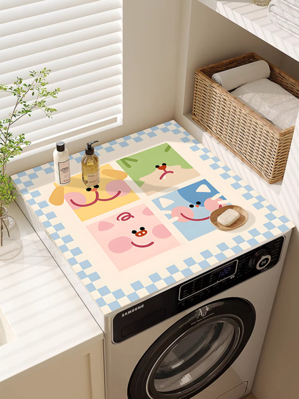 Yuhua Покривка за пералня от диатомова глина – карикатурен стил, многофункционална покривка за прах/диван/климатик