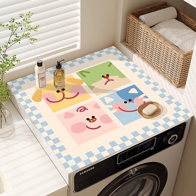 Yuhua Покривка за пералня от диатомова глина – карикатурен стил, многофункционална покривка за прах/диван/климатик