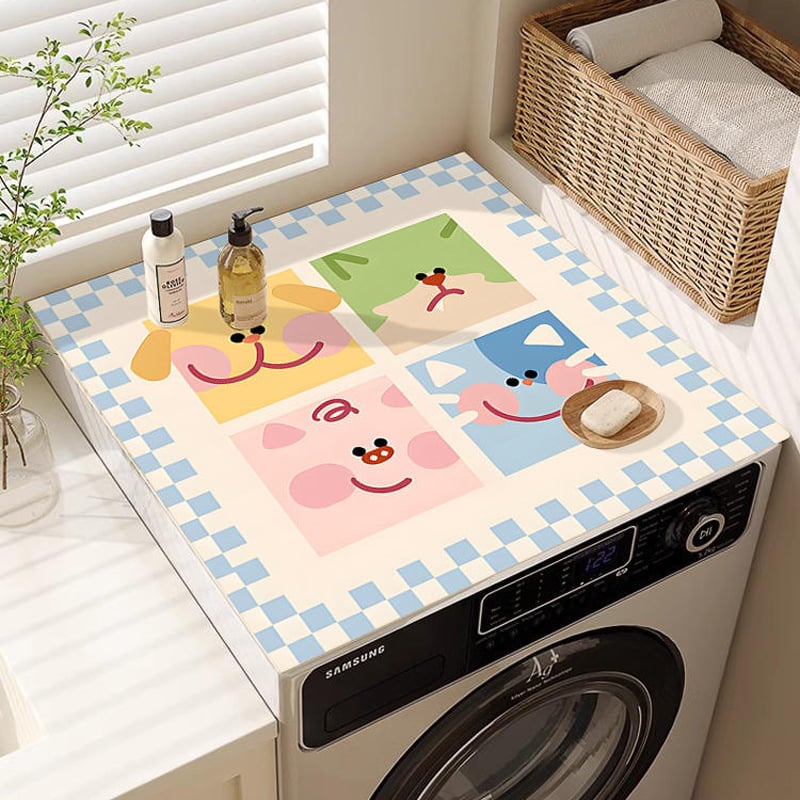 Yuhua Покривка за пералня от диатомова глина – карикатурен стил, многофункционална покривка за прах/диван/климатик