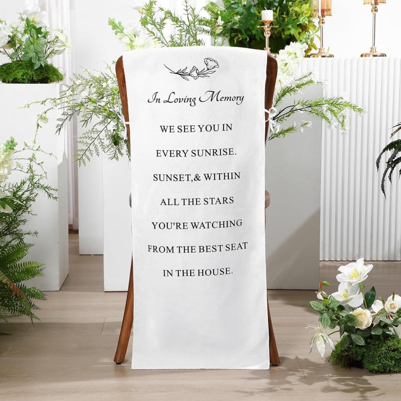 Foglalt esküvői szék jelzője, poliészter rost, ZBY, téglalap alakú, nordic stílus, betű mintázat