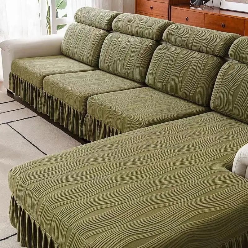 Jacquard baršunasta navlaka za kauč sa suknjastim rubom, potpuno pokriće, univerzalno, četiri sezone, model 2025, elastičan stražnji dio