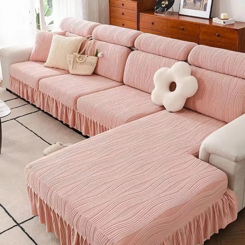 Jacquard baršunasta navlaka za kauč sa suknjastim rubom, potpuno pokriće, univerzalno, četiri sezone, model 2025, elastičan stražnji dio
