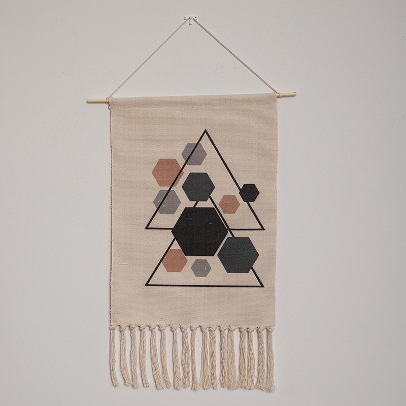 Μοντέρνο υφαντό τοίχου από λινό, χειροποίητο, γεωμετρικό αφηρημένο μοτίβο, ορθογώνιο σχήμα