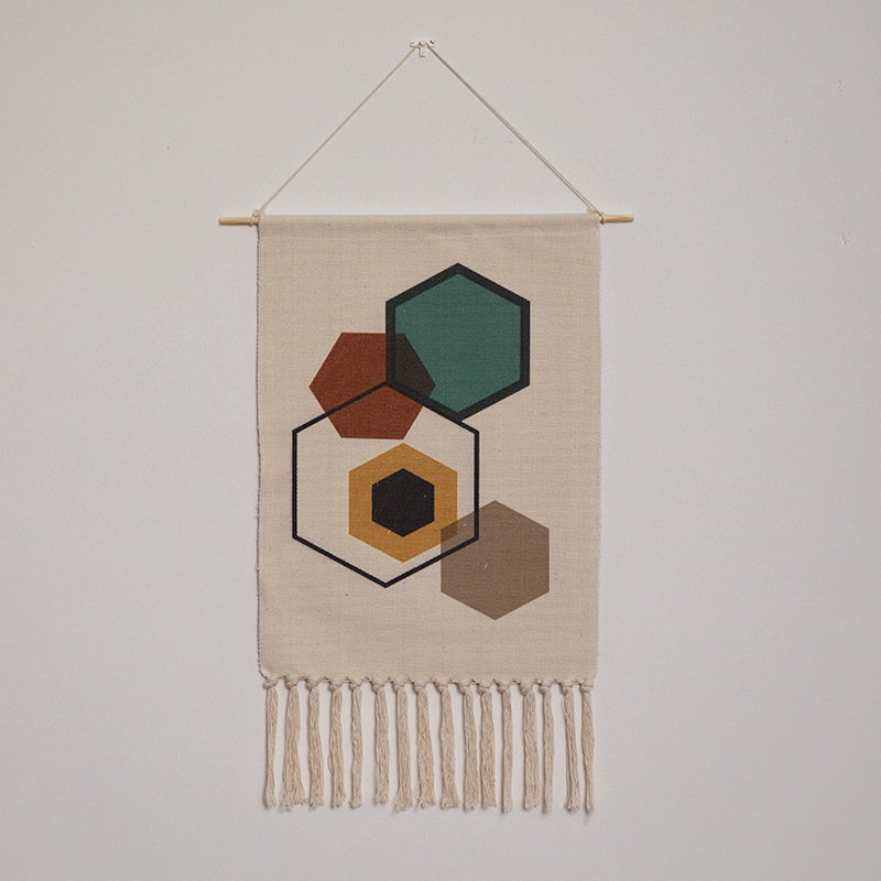 Μοντέρνο υφαντό τοίχου από λινό, χειροποίητο, γεωμετρικό αφηρημένο μοτίβο, ορθογώνιο σχήμα