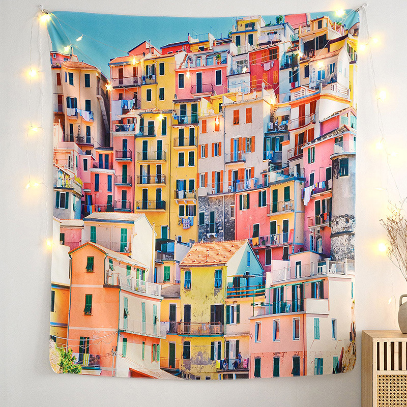 Φωτεινός πολυεστερικός γοβλέν, ορθογώνιο σχήμα, 100% πολυεστέρας, ψηφιακή μεταφορά θερμότητας, μοτίβο κύκλου/καρδιάς