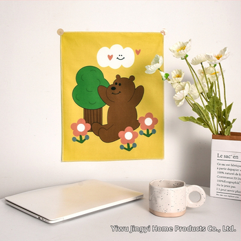 Ταπισερί πολυεστέρα σε κορεατικό στυλ με αρκούδα καρτούν – ορθογώνιο κρεμαστό διακοσμητικό τοίχου για σαλόνι, υπνοδωμάτιο ή μελέτη