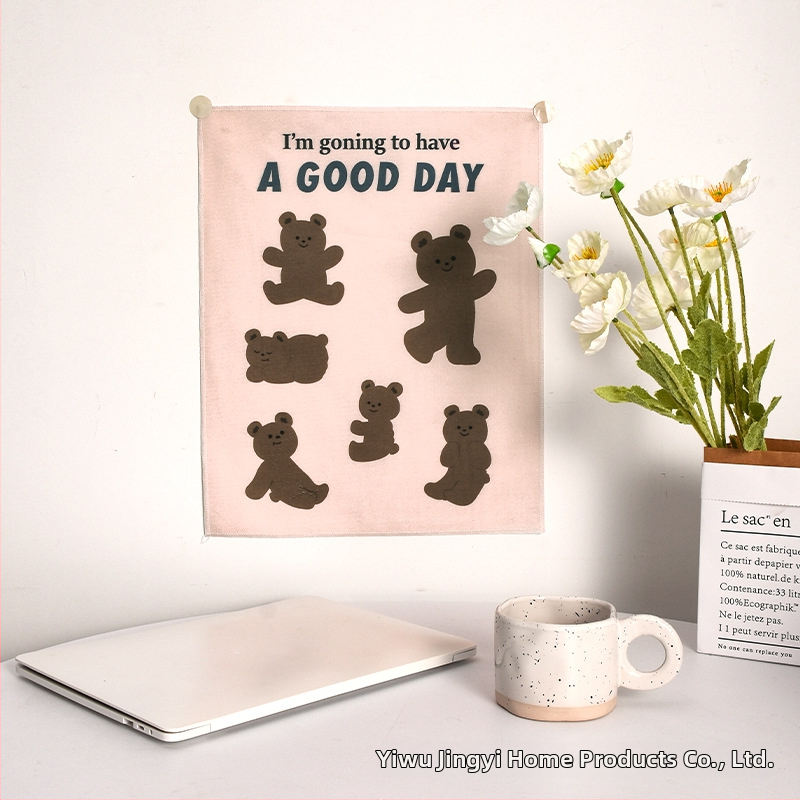 Ταπισερί πολυεστέρα σε κορεατικό στυλ με αρκούδα καρτούν – ορθογώνιο κρεμαστό διακοσμητικό τοίχου για σαλόνι, υπνοδωμάτιο ή μελέτη