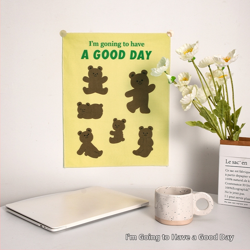 Ταπισερί πολυεστέρα σε κορεατικό στυλ με αρκούδα καρτούν – ορθογώνιο κρεμαστό διακοσμητικό τοίχου για σαλόνι, υπνοδωμάτιο ή μελέτη