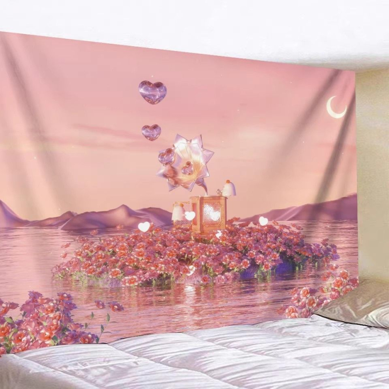 Ταπισερί σε στυλ INS, μοτίβο τοπίου, ορθογώνιο, 100% βαμβάκι, πλύσιμο στο χέρι