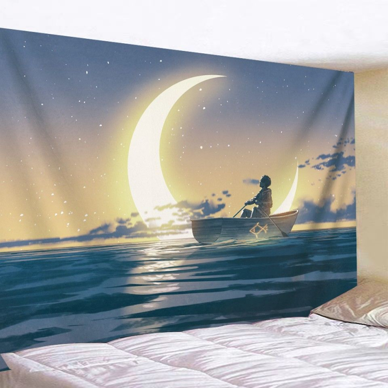 Ταπισερί σε στυλ INS, μοτίβο τοπίου, ορθογώνιο, 100% βαμβάκι, πλύσιμο στο χέρι