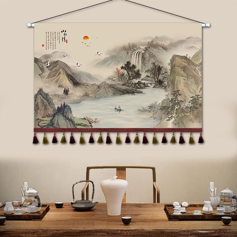 Ταπετσαρία με τοπίο, Νέο κινεζικό στυλ, Μίγμα Βαμβακιού, Ορθογώνιο, Σαλόνι