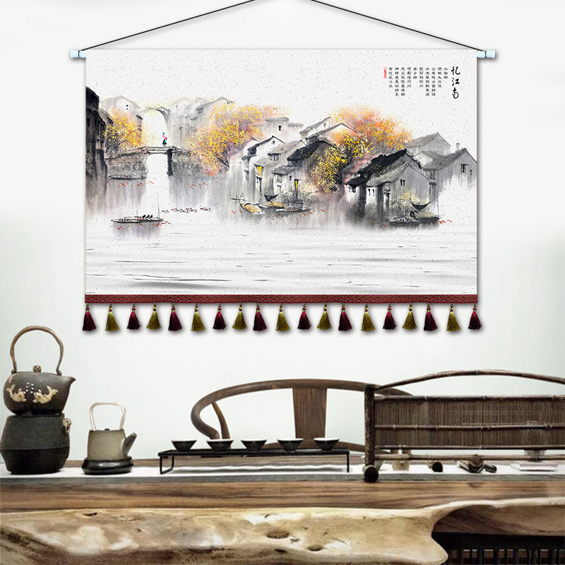 Ταπετσαρία με τοπίο, Νέο κινεζικό στυλ, Μίγμα Βαμβακιού, Ορθογώνιο, Σαλόνι