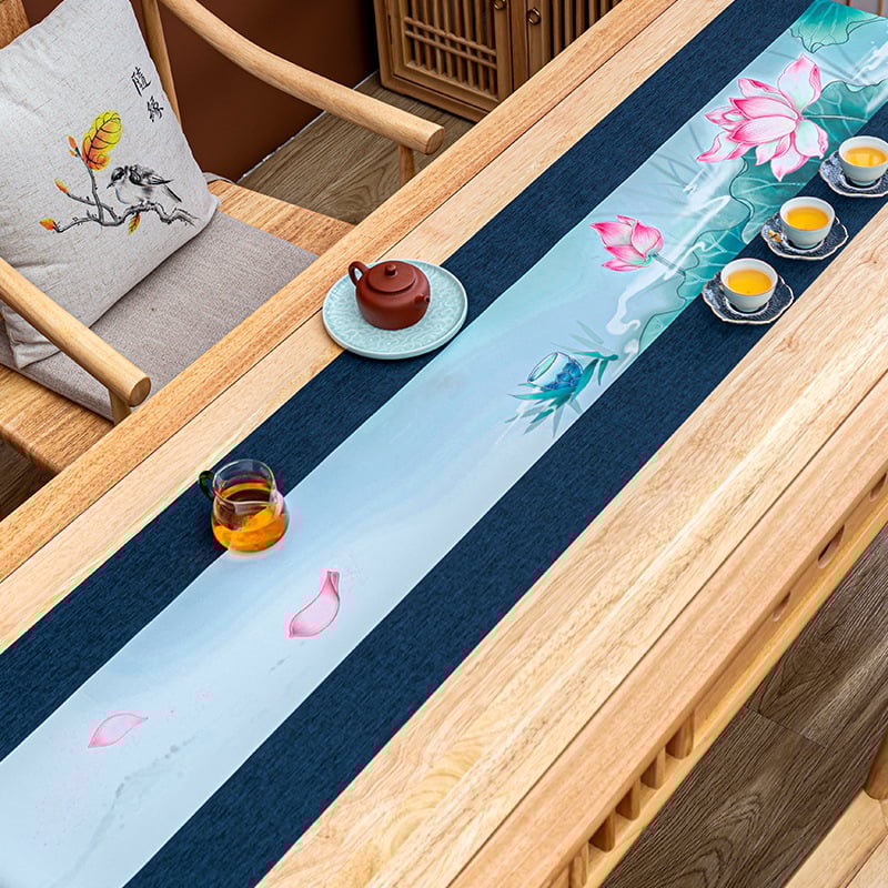 Чайна подложка за чайна церемония, водоустойчива, ръчно рисувана, Нов китайски стил, модел Китайски вятър, полиестер