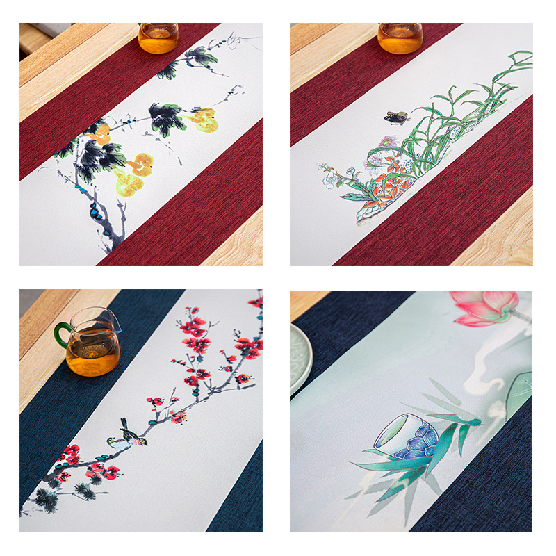 Чайна подложка за чайна церемония, водоустойчива, ръчно рисувана, Нов китайски стил, модел Китайски вятър, полиестер