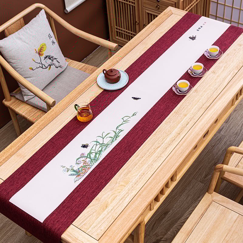 Чайна подложка за чайна церемония, водоустойчива, ръчно рисувана, Нов китайски стил, модел Китайски вятър, полиестер